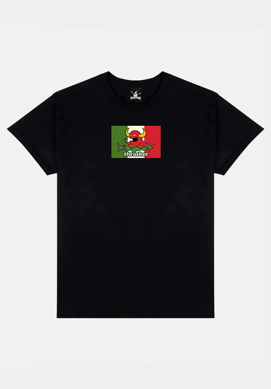 THRASHER X TOY MACHINE "HECHO" T-SHIRT BLACK